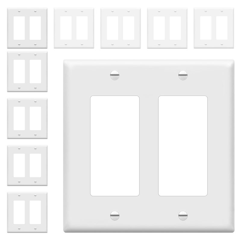 ENERLITES Decorator Light Switch or Receptacle Outlet Wall Plate Size 2Gang 450 x 457 Polycarbonate Thermoplastic 8832W10PCS White 10 Pack