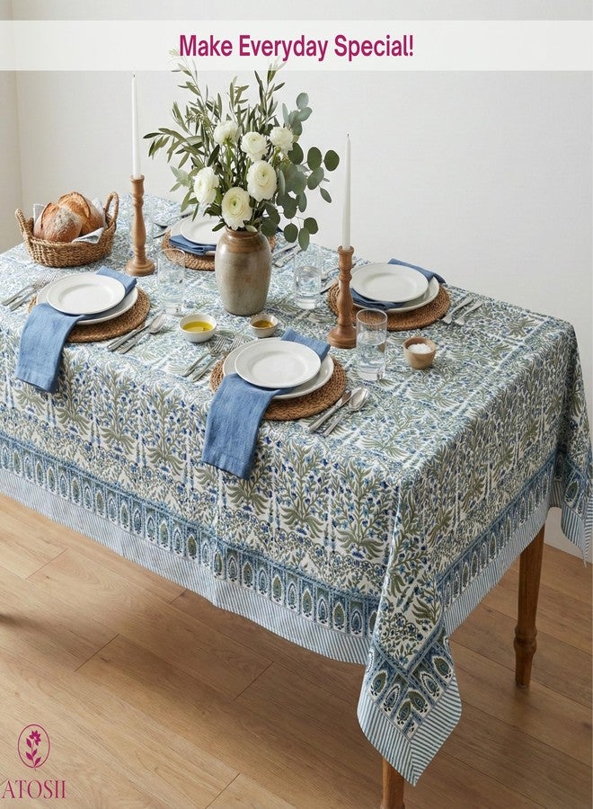 ATOSII Nargis Blue 100% Cotton Rectangle Summer Tablecloth, Indian Block Print Floral Table Cloth I Dining Parties Weddings Outdoors Holidays 60 X 90 Inches 6 Seater I Grandmillennial Farmhouse Boho - Image 5