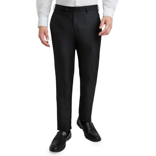 Raymond Men's Slim Fit Polyester Blend Structure Pattern Flat Front Formal Trouser (Size: 82)-RMTS05212-K8 Black - Image 1