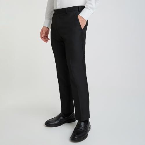 Raymond Men's Slim Fit Polyester Blend Structure Pattern Flat Front Formal Trouser (Size: 82)-RMTS05212-K8 Black - Image 3