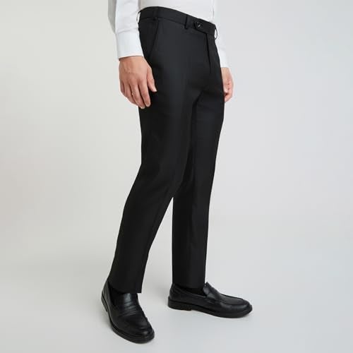 Raymond Men's Slim Fit Polyester Blend Structure Pattern Flat Front Formal Trouser (Size: 82)-RMTS05212-K8 Black - Image 2