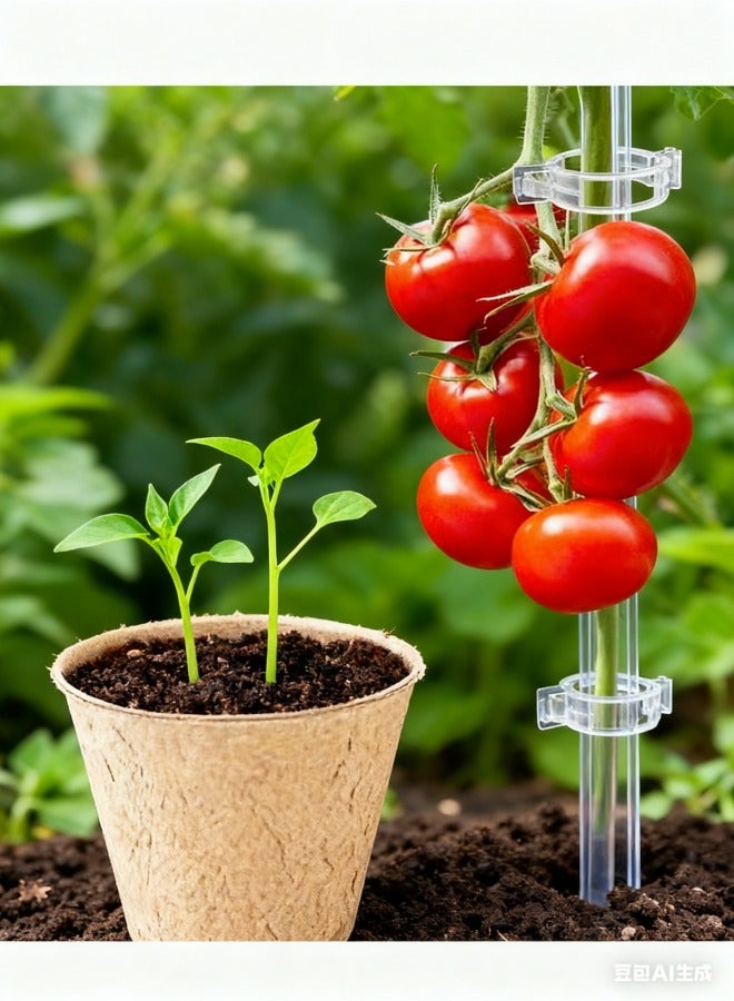 مجموعة تدريب النباتات - 50 عبوات أواني إنبات البذور مع 300 مشبك دعم النباتات لنمو أكثر صحة - Image 1