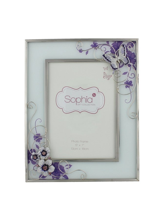 Oaktree Gifts Purple Butterfly Flowers and Diamante Glass Photo Frame 5 x 7