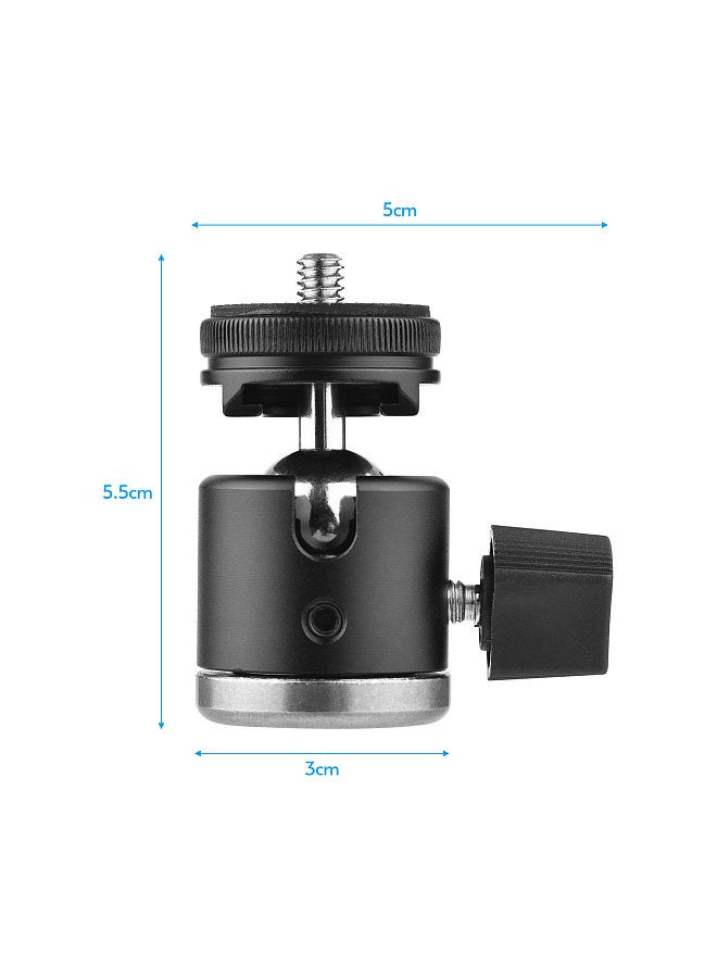 2-in-1 1/4 Screw Cold Shoe Mount Ball Head 360° Rotatable Dual Use Mini Ball Head Aluminum Alloy Ball Head for Camera Phone Holder Tripod Video Light  - Image 3