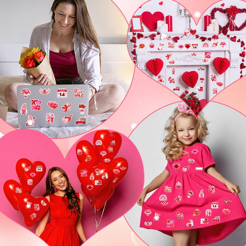JULBEAR Valentine's Day Foam Sticker, 300Pcs Cartoon Styles Color Printing Heart Self Adhesive Stickers for Kids Party Favors DIY Crafts Decorations - Image 5