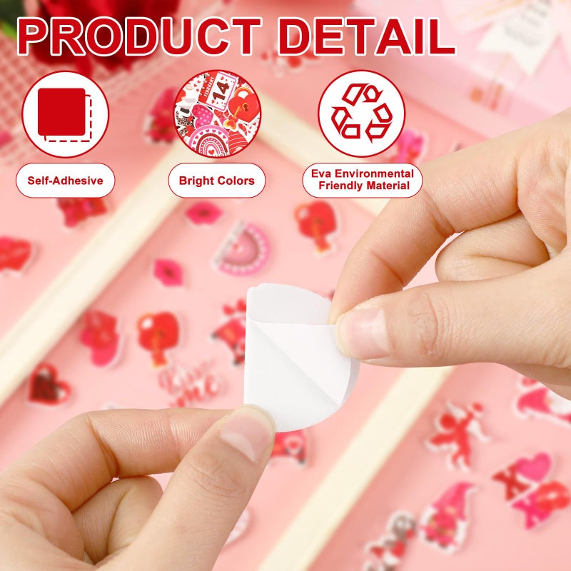 JULBEAR Valentine's Day Foam Sticker, 300Pcs Cartoon Styles Color Printing Heart Self Adhesive Stickers for Kids Party Favors DIY Crafts Decorations - Image 3