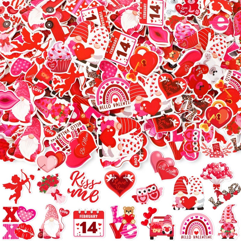 JULBEAR Valentine's Day Foam Sticker, 300Pcs Cartoon Styles Color Printing Heart Self Adhesive Stickers for Kids Party Favors DIY Crafts Decorations - Image 1