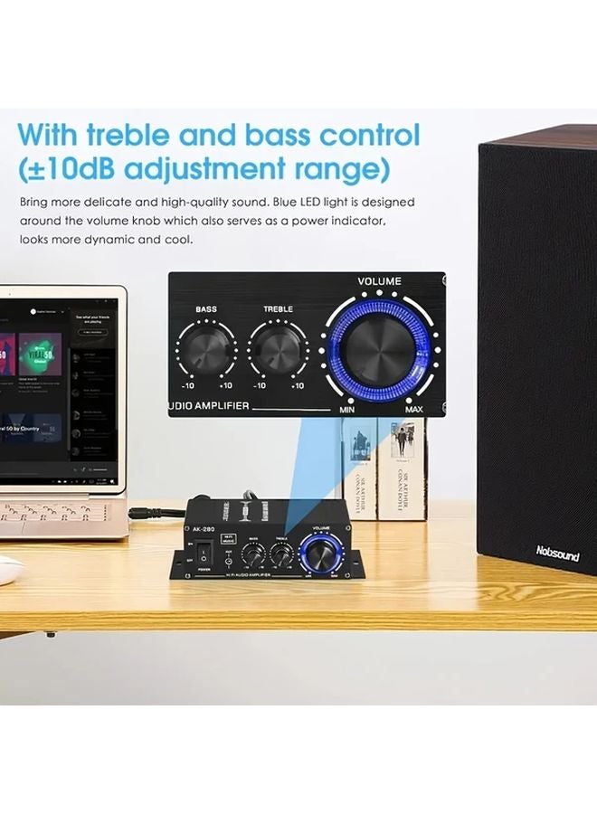 AK 280 600W مضخم صوت ستيريو ميني ثنائي القنوات مع تحكم في البيس والتربل لمكبرات صوت المنزل والكمبيوتر والتلفزيون - Image 5