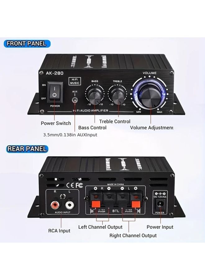 AK 280 600W مضخم صوت ستيريو ميني ثنائي القنوات مع تحكم في البيس والتربل لمكبرات صوت المنزل والكمبيوتر والتلفزيون - Image 3