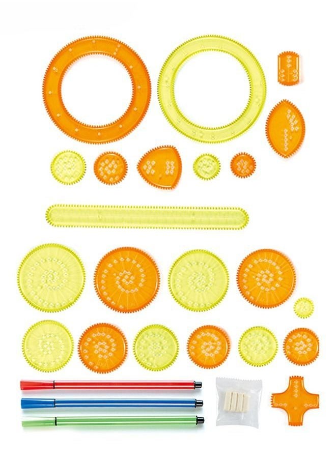 Generic - 27 Pcs Spiral Art Clear Gear Geometric Ruler Spiral Circle Template for Drawing Plastic Template Ruler Drawing Toys Spiral Curve Stencils with Pens Paper for Drawing DIY Art Crafts Sketch Creation - Image 1