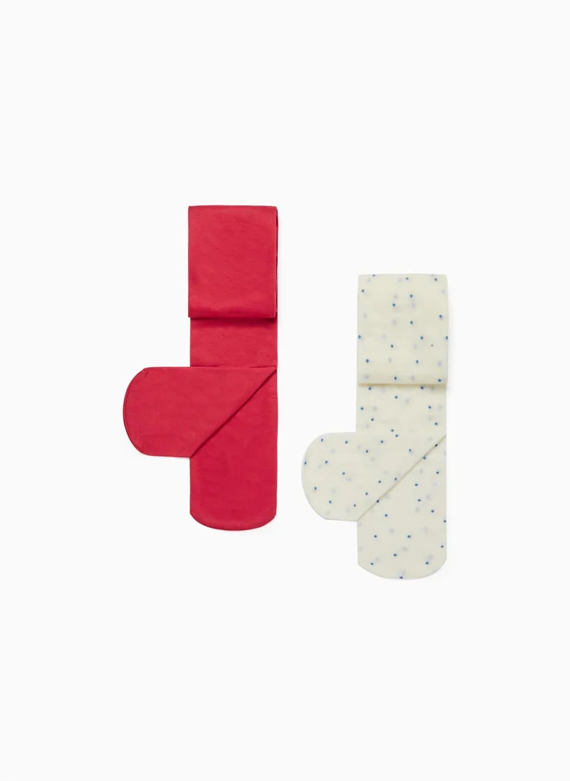 زيبي 2-Pack Microfiber Tights for Girls, Red/White
