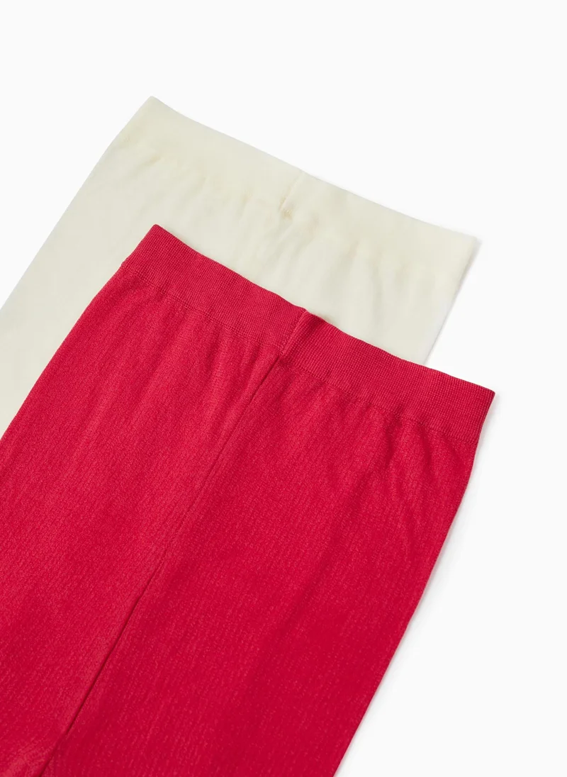 زيبي 2-Pack Microfiber Tights for Girls, Red/White