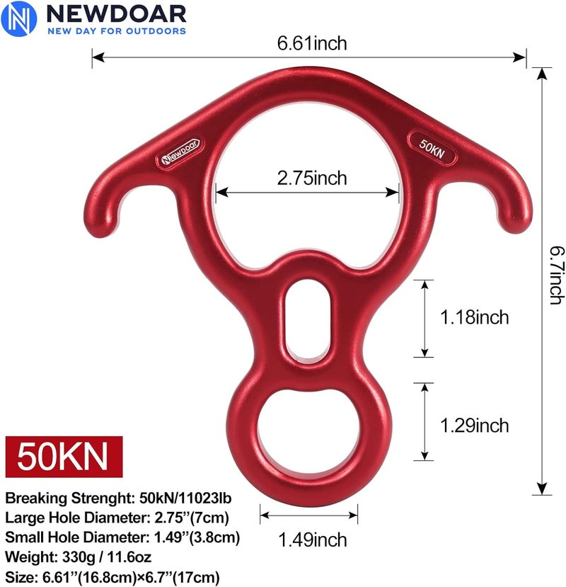 Newdoar 50KN 11000 LBF Rescue Figure,8 Descender Large Bent-Ear Belaying and Rappelling Gear Belay Device for Rock Climbing, Aerial Dance,Ziplining and Peak Rescue 7075 Aluminum Alloy - Image 2
