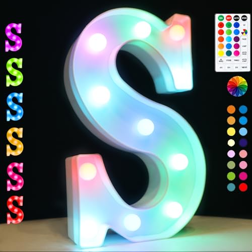 OYCBUZO Light Up Colorful LED Marquee Letter lights, 18 Colors Changing Alphabet Letters Sign with Remote Timer for Night Light Girls Bedroom Wedding Birthday Party Lamp Christmas Home Bar Decor- Colorful S - Image 1