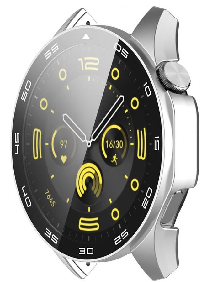 HUAWEI WATCH GT 4 46mm Case with 9H Tempered Glass Screen Protector, Unique Design Hard PC Waterproof Cover, Touch Sensitive Full Coverage Accessories with Scale for Huawei Watch GT4 46mm （Sliver) - Image 2
