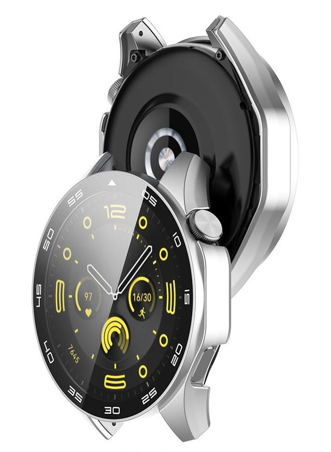 HUAWEI WATCH GT 4 46mm Case with 9H Tempered Glass Screen Protector, Unique Design Hard PC Waterproof Cover, Touch Sensitive Full Coverage Accessories with Scale for Huawei Watch GT4 46mm （Sliver) - Image 3