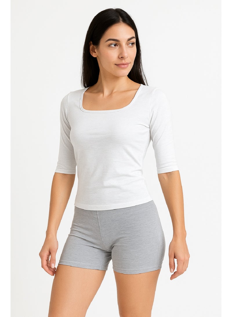MANIKAN Square Neck Crop Top with 3/4 Sleeves and High-Cut Brief Set, Four-Way Stretch - Image 1