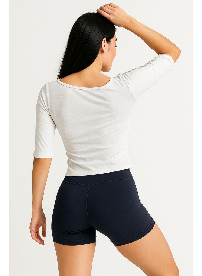 MANIKAN Square Neck Crop Top with 3/4 Sleeves and High-Cut Brief Set, Four-Way Stretch - Image 4
