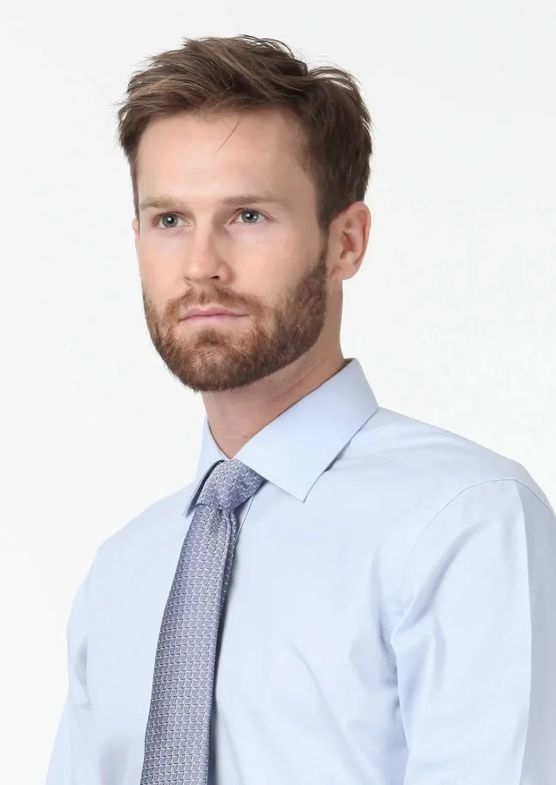 RAMSEY Blue Plain Regular Fit Weaving Classical Cotton Blended Shirt