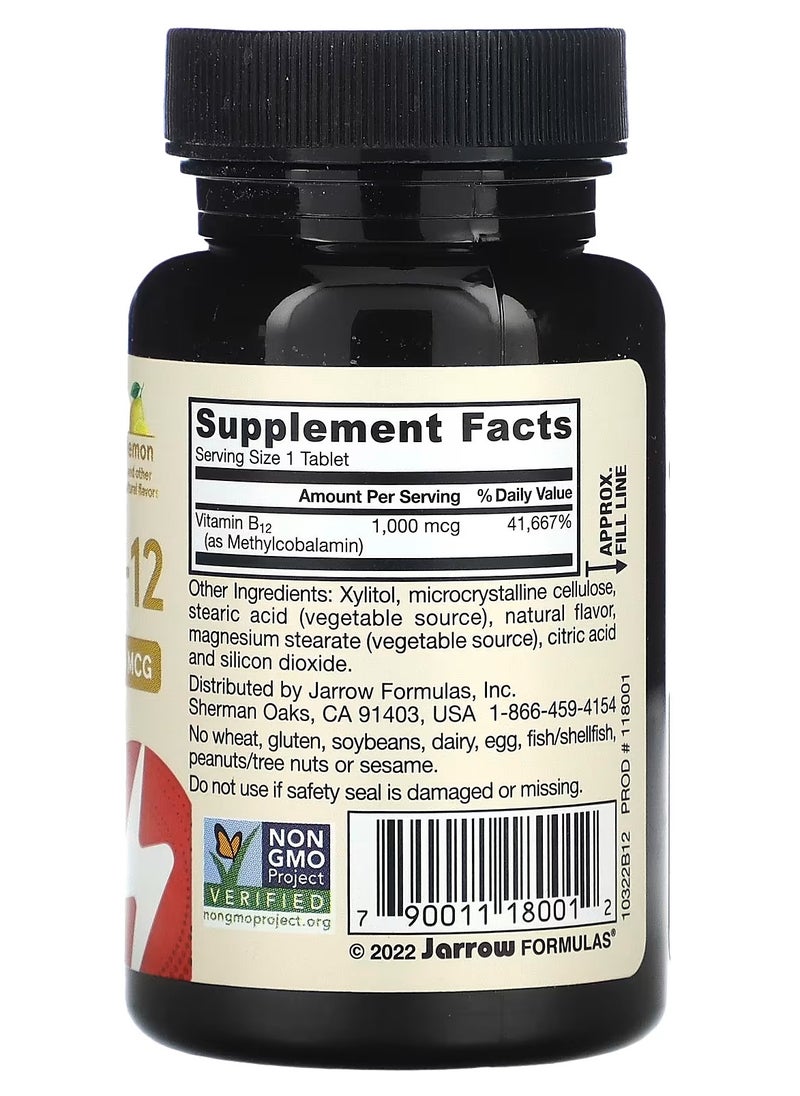 jarrow formulas Methyl B-12, Extra Strength, Lemon, 1,000 mcg, 100 Chewable Tablets  - Image 2