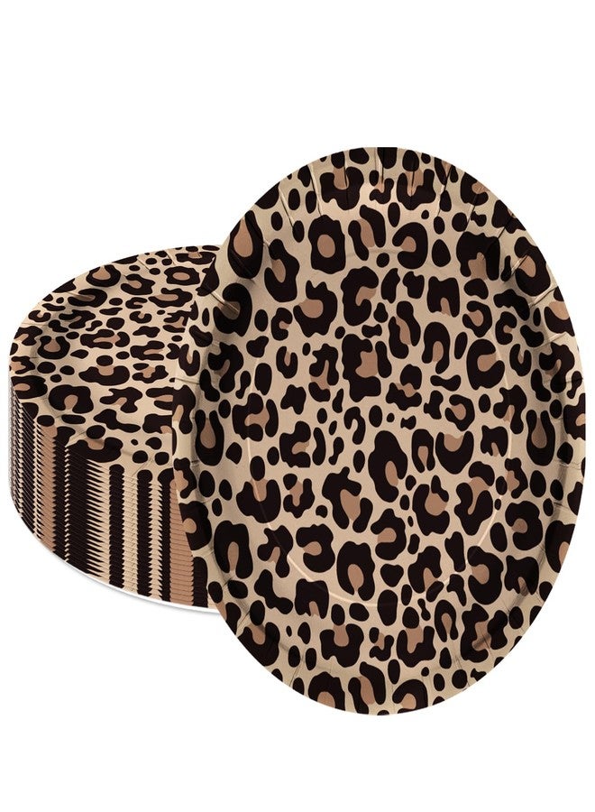 LeZakaa 25Pcs Party Paper Plates - Brown Leopard Print Design Disposable Plates Decorative Tableware Supplies Table Decor for Birthday, Theme Holiday Party - 7 Inch - Image 1