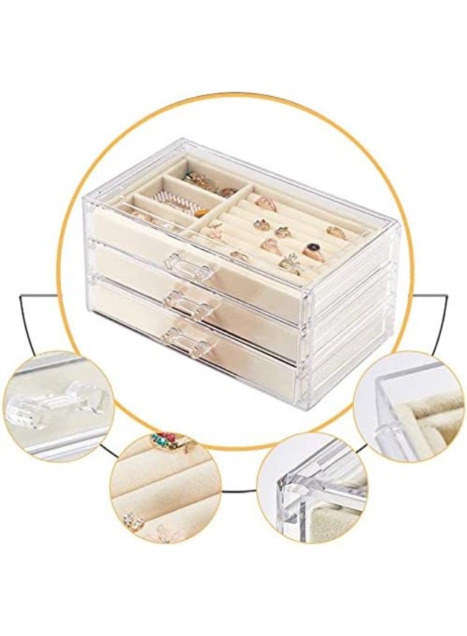 Soofam Acrylic Jewelry Box 3 Drawers, Velvet Jewelry Organizer, Earrings Necklace Bracelet Display Box for Ladies, Girls - Image 3
