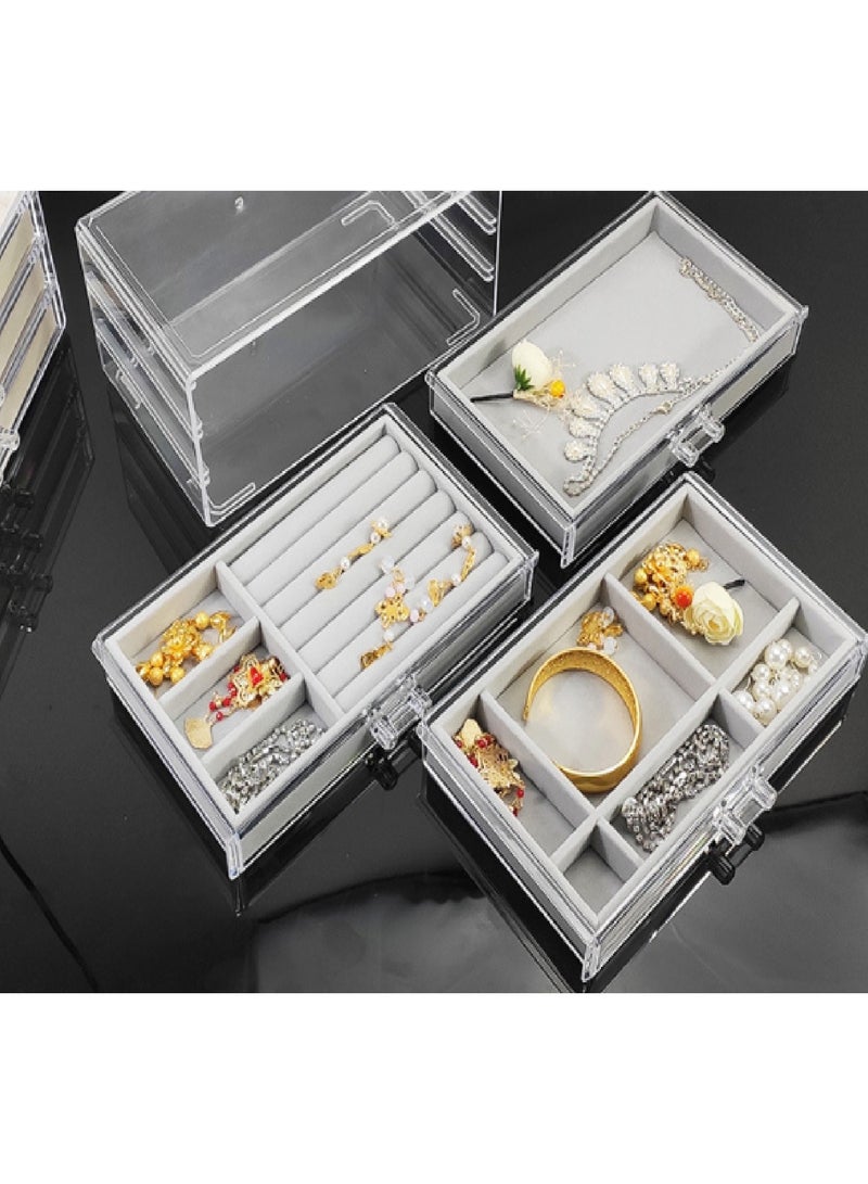 Soofam Acrylic Jewelry Box 3 Drawers, Velvet Jewelry Organizer, Earrings Necklace Bracelet Display Box for Ladies, Girls - Image 2
