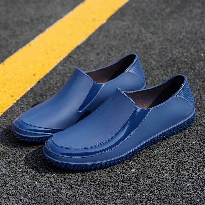 Fashion Mens Short Rain Boots Non-Slip Waterproof 588 Blue (one yard smaller) 