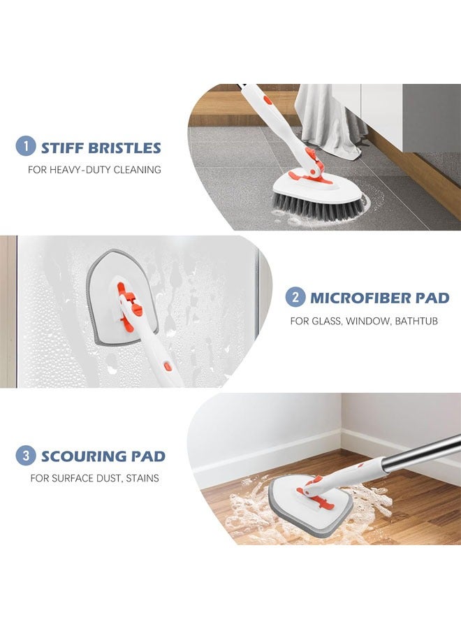 Hihonor Floor Scrub Brush, 3-In-1 Tile Tub Floor Scrubber with 52-inch Adjustable Long Handle, Shower Cleaner Brush and 3 Detachable Replacement Brush Heads for Cleaning Bathroom, Kitchen, Walls, Tub, Tile - Image 5