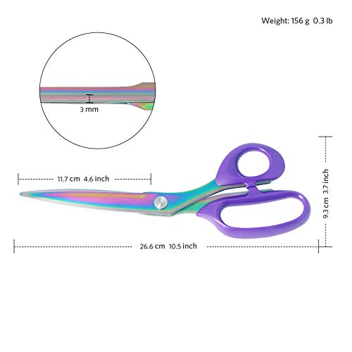 Asdirne Titanium Coating Fabric Scissors, Professional Tailor Scissors, Ultra-Sharp Stainless Steel Blades, Ergonomic ABS Handle, 10.5 Inch, Rainbow&Purple - Image 3