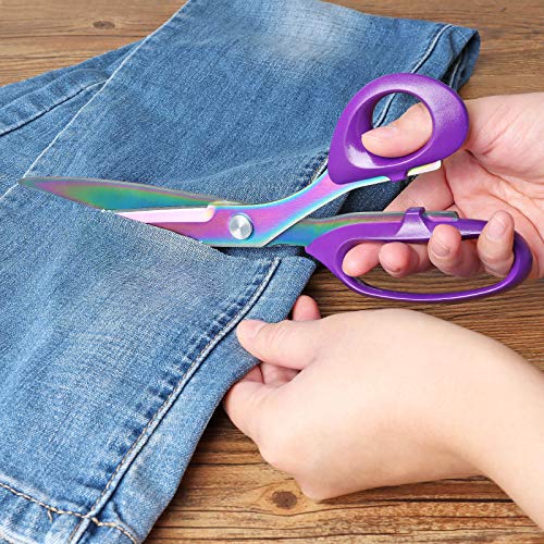 Asdirne Titanium Coating Fabric Scissors, Professional Tailor Scissors, Ultra-Sharp Stainless Steel Blades, Ergonomic ABS Handle, 10.5 Inch, Rainbow&Purple - Image 5