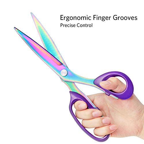 Asdirne Titanium Coating Fabric Scissors, Professional Tailor Scissors, Ultra-Sharp Stainless Steel Blades, Ergonomic ABS Handle, 10.5 Inch, Rainbow&Purple - Image 4