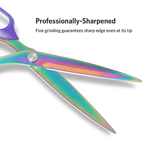 Asdirne Titanium Coating Fabric Scissors, Professional Tailor Scissors, Ultra-Sharp Stainless Steel Blades, Ergonomic ABS Handle, 10.5 Inch, Rainbow&Purple - Image 2