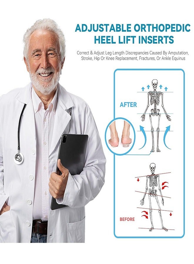 1 Pair Heel Lift Inserts, 4 Layer 2.5CM Adjustable Orthopedic Gel Shoe Lifts for Leg Length Discrepancies, Heel Pain Achilles Tendonitis Heel Cushion for Men 9-14 or Women 10-13 Size S