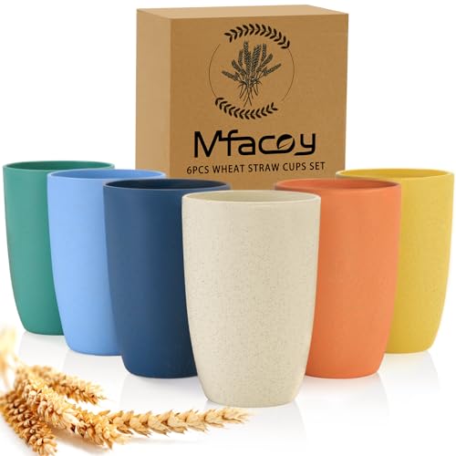 Mfacoy Wheat Straw Cups Set of 6, 12 oz Unbreakable Drinking, Reusable, Stackable Tumbler, Colourful Water Cup Set for Kitchen, BPA Free, Dishwasher & Microwave Safe, with 6 Colors Cups - Image 1
