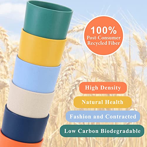 Mfacoy Wheat Straw Cups Set of 6, 12 oz Unbreakable Drinking, Reusable, Stackable Tumbler, Colourful Water Cup Set for Kitchen, BPA Free, Dishwasher & Microwave Safe, with 6 Colors Cups - Image 3