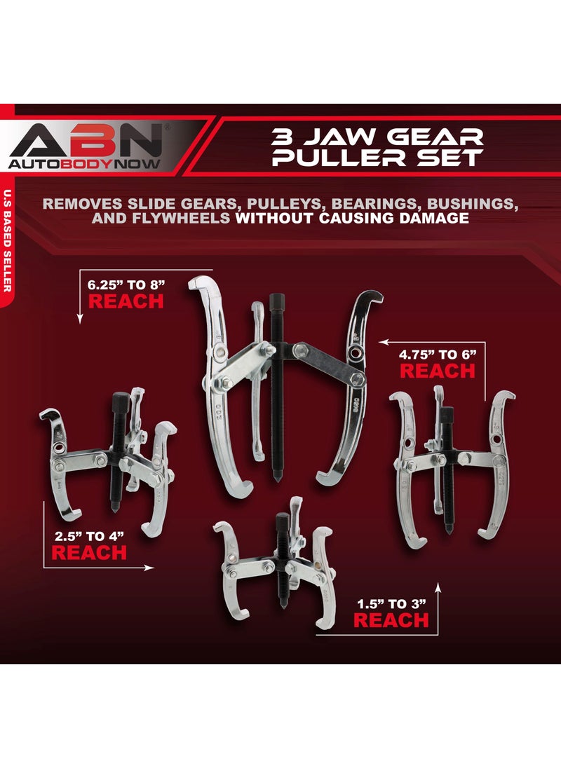ABN ABN 3-Jaw Gear Puller 4-Piece Set – 3in, 4in, 6in, 8in – Removal Tool Kit for Slide Gears, Pulley, and Flywheel  - Image 2