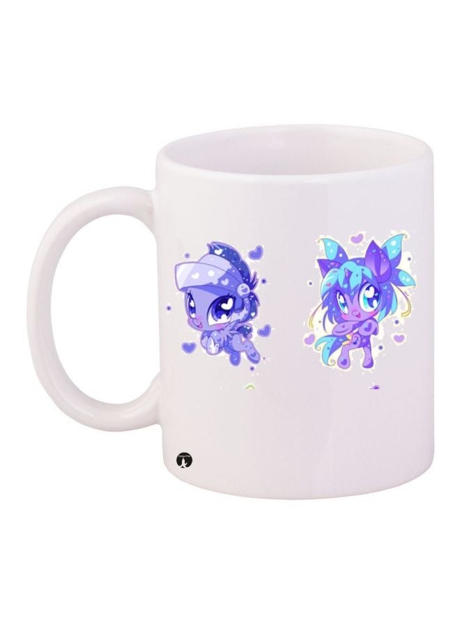 RYN Cartoon Printed Coffee Mug White/Purple/Blue 11ounce
