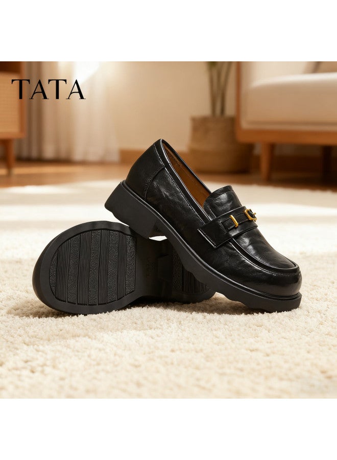 Tata Women's Shoes Spring New Loafers Fashion Casual Versatile Black Size 37 - Image 1