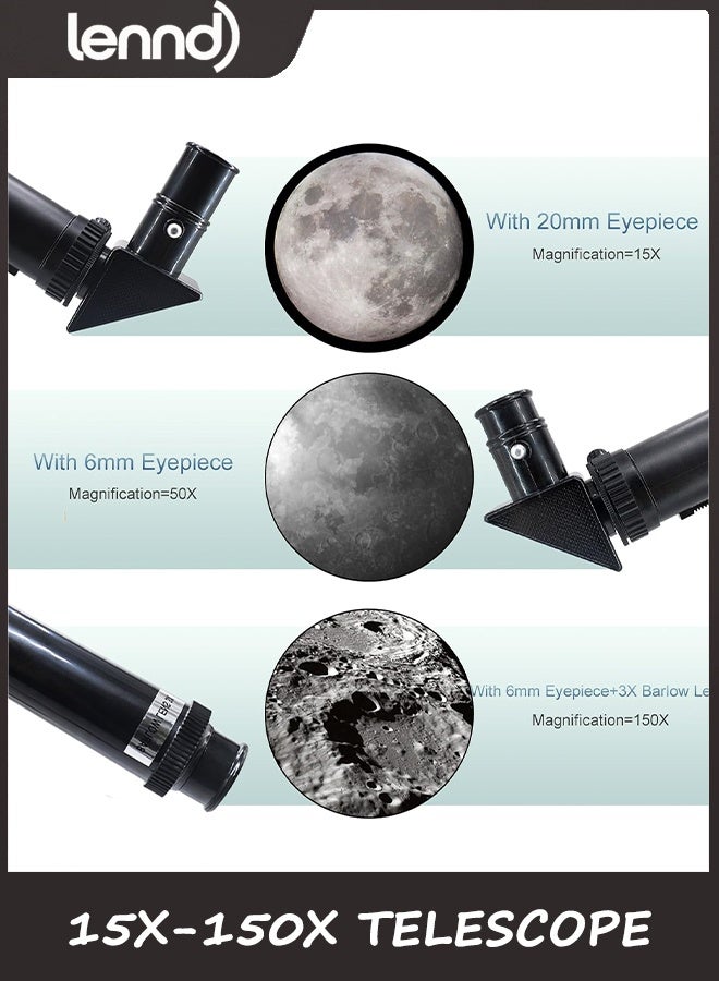 لينند تلسكوب LENND للبالغين والأطفال، فتحة عدسة 70 مم (15X-150X) تلسكوبات انكسار محمولة للمبتدئين في علم الفلك، تلسكوب سفر احترافي 300 مم مع محول هاتف ذكي وجهاز تحكم عن بعد لاسلكي - Image 2