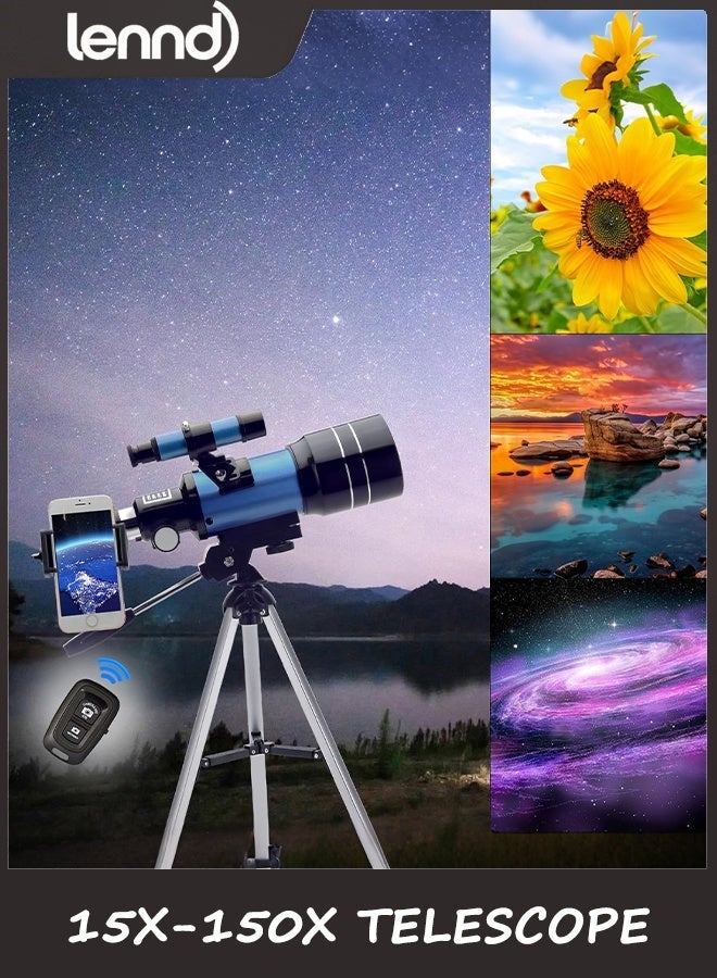 لينند تلسكوب LENND للبالغين والأطفال، فتحة عدسة 70 مم (15X-150X) تلسكوبات انكسار محمولة للمبتدئين في علم الفلك، تلسكوب سفر احترافي 300 مم مع محول هاتف ذكي وجهاز تحكم عن بعد لاسلكي - Image 5