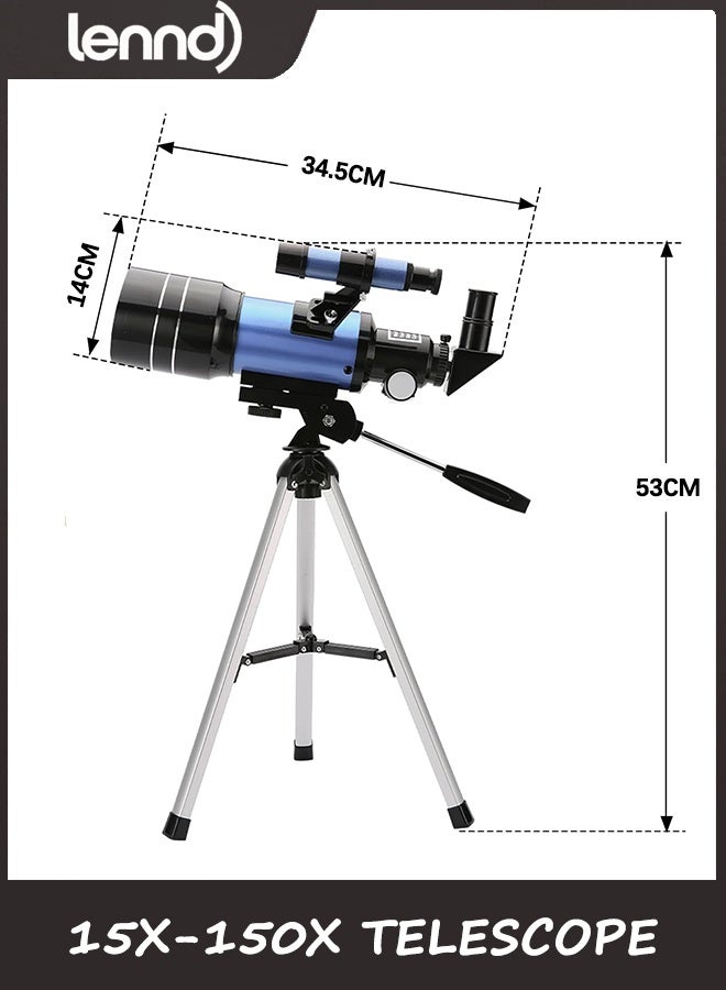 لينند تلسكوب LENND للبالغين والأطفال، فتحة عدسة 70 مم (15X-150X) تلسكوبات انكسار محمولة للمبتدئين في علم الفلك، تلسكوب سفر احترافي 300 مم مع محول هاتف ذكي وجهاز تحكم عن بعد لاسلكي - Image 4