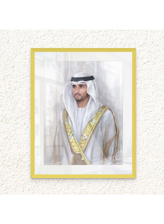 Art Decor Art Decor Framed Fine Art of Sheikh Hamdan Bin Mohammed Bin Rashid Al Maktoum Portrait UAE Wall Art with Matt Board Print Wall Decor for Home Living Room Office Gifting  - Image 1