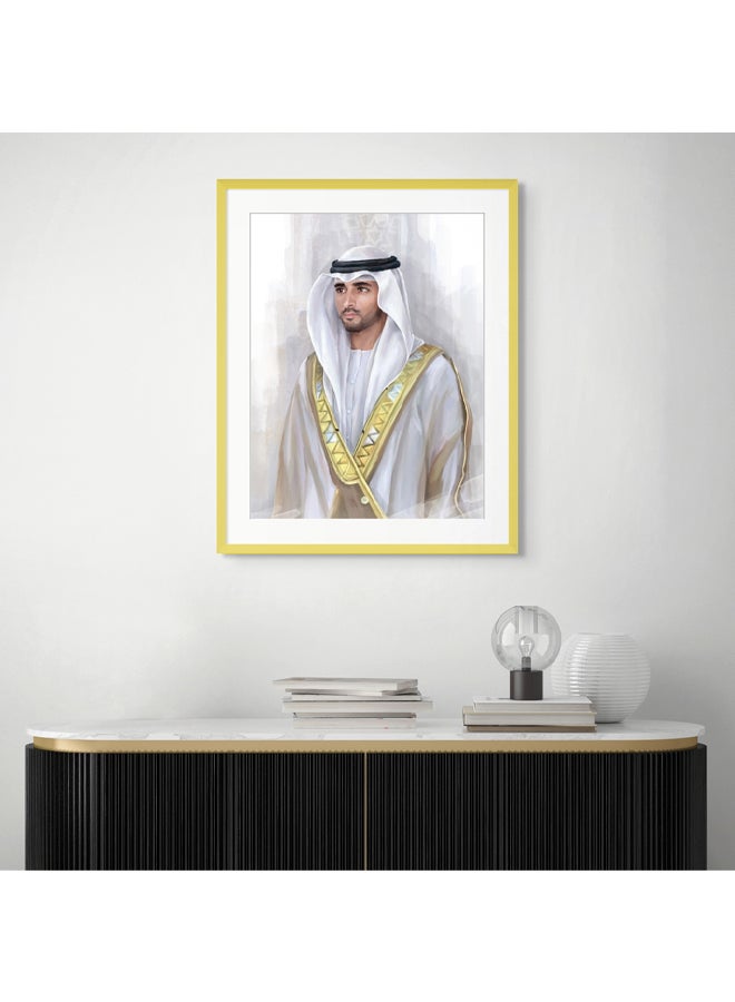 Art Decor Art Decor Framed Fine Art of Sheikh Hamdan Bin Mohammed Bin Rashid Al Maktoum Portrait UAE Wall Art with Matt Board Print Wall Decor for Home Living Room Office Gifting  - Image 3