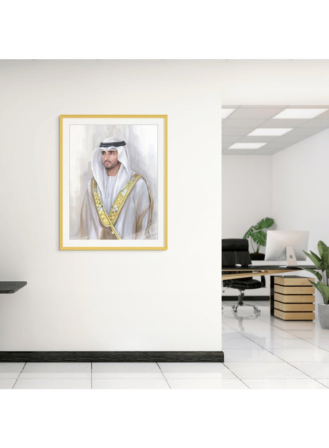 Art Decor Art Decor Framed Fine Art of Sheikh Hamdan Bin Mohammed Bin Rashid Al Maktoum Portrait UAE Wall Art with Matt Board Print Wall Decor for Home Living Room Office Gifting  - Image 2