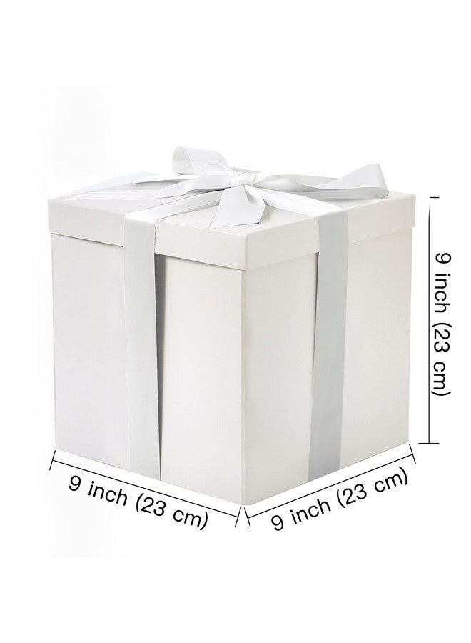 RUSPEPA Medium Birthday Gift Box With Lids Ribbon And Tissue Paper Collapsible Gift Box 1 Pcs 9X9X9 Inches White - Image 3