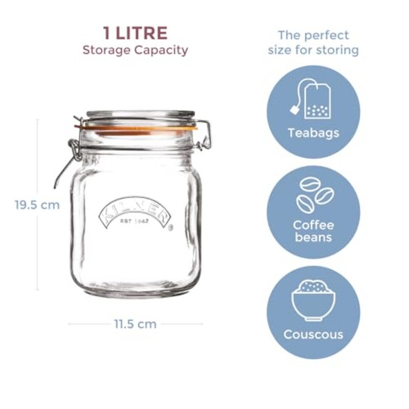 baihuo1 Litre Square Glass Clip Top Preservation and Storage Jars - Image 5