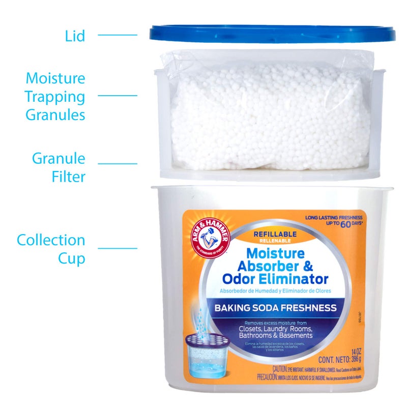 Arm & Hammer Fragrance Free Refillable Moisture Absorber and Odor Eliminator 14 oz. Tub - Image 4