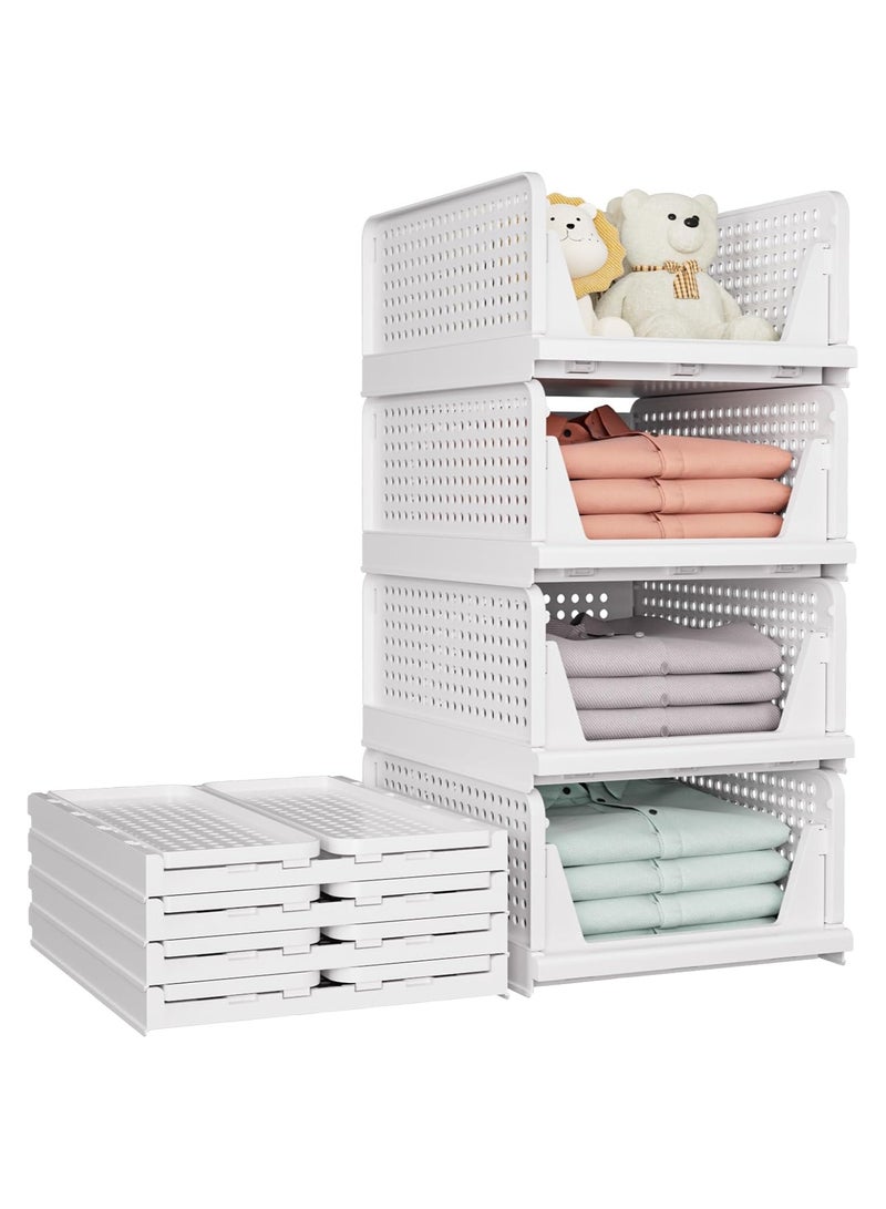 رات سو 5 سلة تخزين قابلة للتغليف سلة تخزين متعددة الوظائف وقابلة للطي منظّم للخزانة في غرفة الغسيل خزانة تخزين ملابس موفرة للمساحة منظّم خزانة التخزين أبيض - Image 1