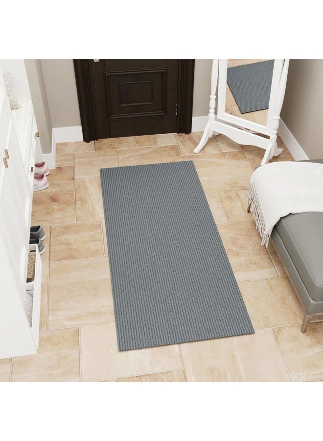 Ottomanson Non Slip Rug with Scraper Pile Durable for Indoor and Outdoor Use 2' x 5' Hallway Runner Mat - Ideal for Kitchen, Entryway, Patio & Garage - High-Traffic Carpet, Gray - Image 1